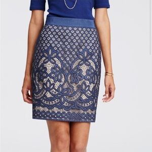 Ann Taylor Navy Blue Lace Pencil Skirt